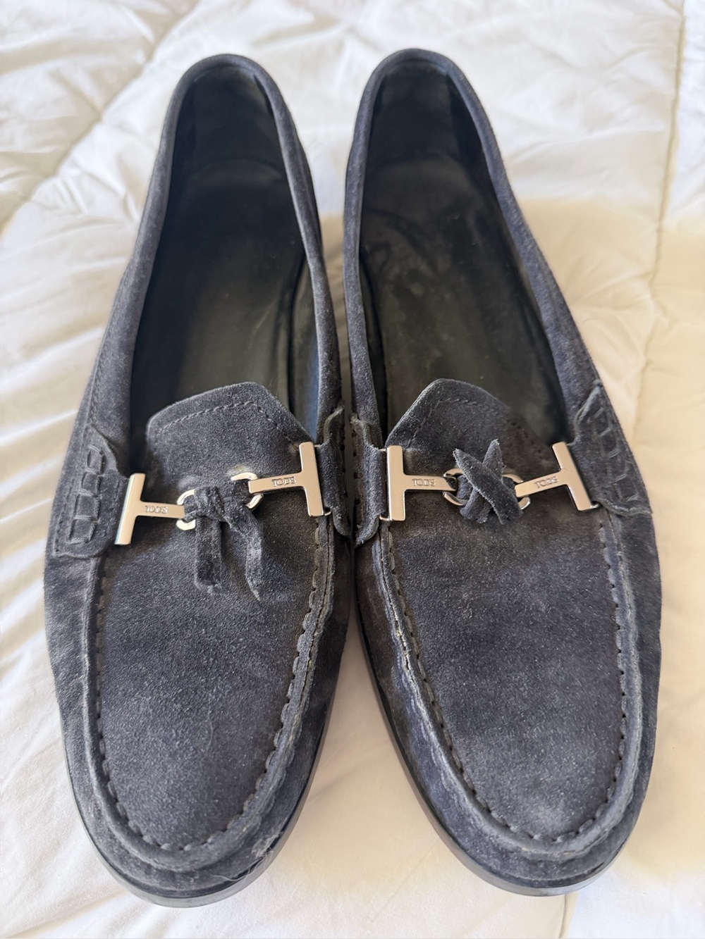 Tod's Suede Tassel Loafers in Dark Gray